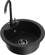 Mexen Diego 1-compartment granite sink with a kitchen mixer tap Telma, Black - 6512-77-670200-70-B