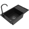 Mexen Elias granite kitchen sink 1-bowl with drainer and Telma kitchen faucet, black - 6511-77-670200-70-B