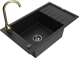 Mexen Elias 1-bowl granite sink with drainer and Telma kitchen faucet, black - 6511-77-670200-50-B