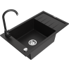 Mexen Elias 1-compartment granite sink with a drip tray and kitchen mixer tap Telma, Black - 6511-77-670200-70