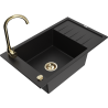 Mexen Elias granite kitchen sink 1-bowl with drainer and Telma kitchen faucet, black - 6511-77-670200-50