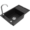Mexen Elias granite kitchen sink 1-bowl with drainer and Telma kitchen faucet, black - 6511-77-670200-00