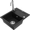 Mexen Enzo 1-bowl granite sink with drainer and Telma kitchen faucet, black - 6506-77-670200-00