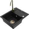 Mexen Enzo 1-compartment granite sink with a drip tray and kitchen mixer tap Telma, Black - 6506-77-670200-50