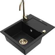 Mexen Enzo 1-compartment granite sink with a drip tray and kitchen mixer tap Telma, Black - 6506-77-670200-50