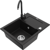Mexen Enzo 1-bowl granite sink with drainer and Telma kitchen tap, black - 6506-77-670200-70