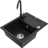 Mexen Enzo granite kitchen sink with drainer and Telma kitchen faucet, black - 6506-77-670200-70