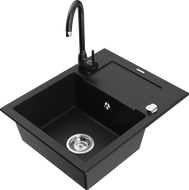 Mexen Enzo 1-compartment granite sink with a drip tray and kitchen mixer tap Telma, Black - 6506-77-670200-70