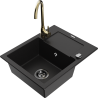 Mexen Enzo granite kitchen sink 1-bowl with drainer and Telma kitchen tap, black - 6506-77-670200-50-B