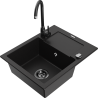 Mexen Enzo granite kitchen sink with single bowl, drainer, and kitchen faucet Telma, black - 6506-77-670200-70-B