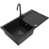 Mexen Leo 1-bowl granite kitchen sink with drainer and Telma faucet, black - 6501-77-670200-70-B