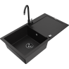 Mexen Leo Telma 1-bowl granite sink with drainer and kitchen faucet, black - 6501-77-670200-70-B