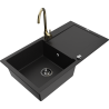 Mexen Leo granite kitchen sink single-bowl with drainer and Telma kitchen faucet, black - 6501-77-670200-50-B