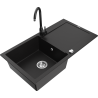Mexen Leo granite kitchen sink 1-bowl with drainer and kitchen faucet Telma, black - 6501-77-670200-70