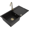 Mexen Leo 1-bowl granite sink with drainer and Telma kitchen tap, black - 6501-77-670200-50
