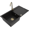 Mexen Leo 1-compartment granite sink with a drip tray and kitchen mixer tap Telma, Black - 6501-77-670200-50