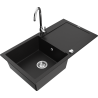 Mexen Leo 1-compartment granite sink with a drip tray and kitchen mixer tap Telma, Black - 6501-77-670200-00