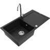 Mexen Leo granite sink 1-bowl with drainer and Telma kitchen tap, black - 6501-77-670200-00