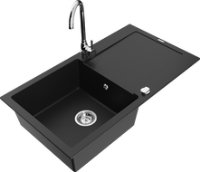 Mexen Leo 1-compartment granite sink with a drip tray and kitchen mixer tap Telma, Black - 6501-77-670200-00