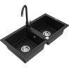 Mexen Mario granite double-bowl sink with Telma kitchen faucet, black - 6504-77-670200-70