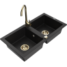Mexen Mario 2-compartment granite sink with a kitchen mixer tap Telma, Black - 6504-77-670200-50