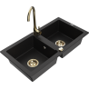 Mexen Mario granite sink 2-bowl with Telma kitchen tap, black - 6504-77-670200-50