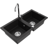 Mexen Mario 2-bowl granite sink with Telma kitchen faucet, black - 6504-77-670200-00