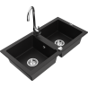 Mexen Mario Telma Double-Basin Granite Sink with Kitchen Faucet, Black - 6504-77-670200-00