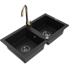 Mexen Mario granite 2-bowl kitchen sink with Telma faucet, black - 6504-77-670200-50-B