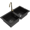 Mexen Mario granite kitchen sink 2-chamber with Telma faucet, black - 6504-77-670200-50-B