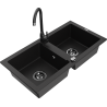 Mexen Mario granite double-bowl kitchen sink with Telma faucet, black - 6504-77-670200-70-B
