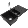 Mexen Matias 1.5-compartment granite sink with a drip tray and kitchen mixer tap Telma, Black - 6502-77-670200-00