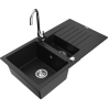 Mexen Matias granite sink with 1.5 bowls, drainer, and Telma kitchen faucet, black - 6502-77-670200-00