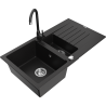 Mexen Matias granite sink 1.5-bowl with drainer and Telma kitchen faucet, black - 6502-77-670200-70