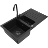 Mexen Matias 1.5-compartment granite sink with a drip tray and kitchen mixer tap Telma, Black - 6502-77-670200-70-B