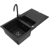 Mexen Matias granite sink 1.5-bowl with drainer and Telma kitchen tap, black - 6502-77-670200-70-B