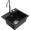 Mexen Milo granite kitchen sink 1-bowl with Telma kitchen faucet, black - 6505-77-670200-00