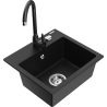 Mexen Milo 1-compartment granite sink with kitchen mixer tap Telma, Black - 6505-77-670200-70