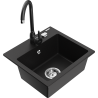 Mexen Milo granite sink 1-bowl with Telma kitchen tap, black - 6505-77-670200-70