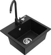 Mexen Milo granite single-bowl kitchen sink with Telma kitchen faucet, black - 6505-77-670200-70