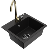 Mexen Milo 1-compartment granite sink with a kitchen mixer tap Telma, Black - 6505-77-670200-50-B