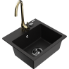 Mexen Milo granite sink single-bowl with Telma kitchen tap, black - 6505-77-670200-50-B