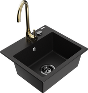 Mexen Milo 1-compartment granite sink with a kitchen mixer tap Telma, Black - 6505-77-670200-50-B
