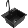Mexen Milo granite kitchen sink 1-bowl with Telma kitchen faucet, black - 6505-77-670200-70-B