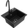 Mexen Milo granite sink with 1 chamber and Telma kitchen tap, black - 6505-77-670200-70-B