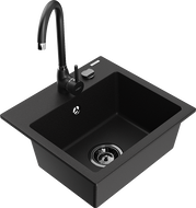 Mexen Milo 1-compartment granite sink with a kitchen mixer tap Telma, Black - 6505-77-670200-70-B