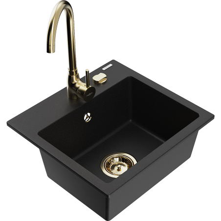 Mexen Milo 1-bowl granite sink with Telma kitchen mixer tap, black - 6505-77-670200-50