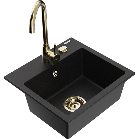 Mexen Milo 1-compartment granite sink with kitchen mixer tap Telma, Black - 6505-77-670200-50