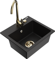 Mexen Milo 1-Bowl Granite Sink with Telma Kitchen Faucet, Black - 6505-77-670200-50