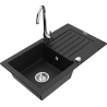 Mexen Pablo 1-bowl granite sink with drainer and Telma kitchen tap, black - 6510-77-670200-00